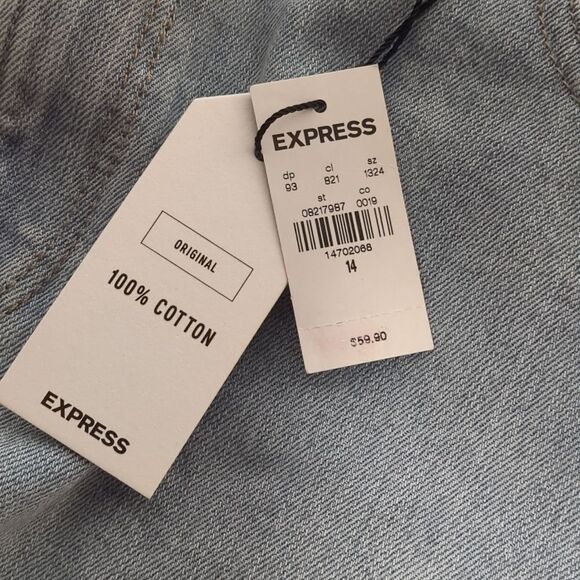 Express High Rise Frayed Denim Mini Skirt Size 14 NWT Coastal Cowgirl Western - Picture 7 of 7